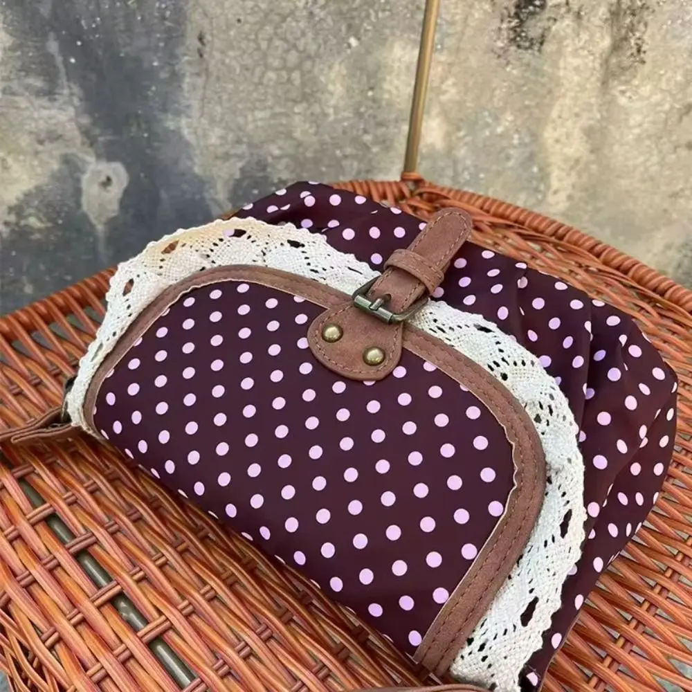 

2025 Polka Dot Vintage Bag Canvas Casual Crossboby Bag Lace One-Shoulder Bag