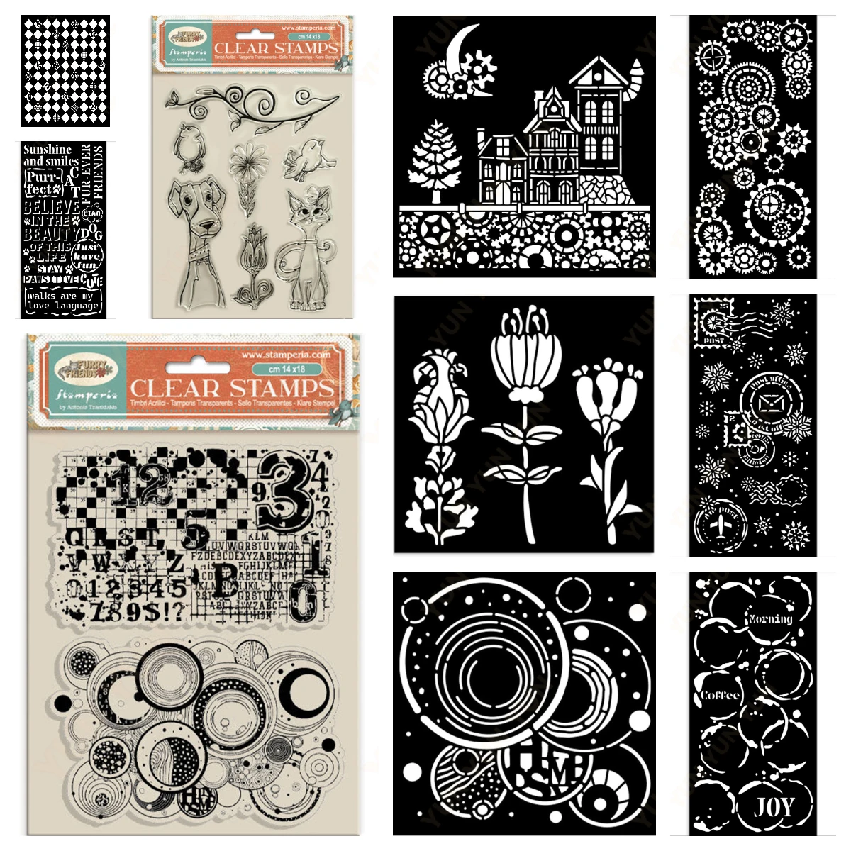 

Christmas Houses Snowflakes Stencil Clear Stamps Gears Pattern Numbers Frame Flowers Small Stencils Making Scrapbook Diary Card