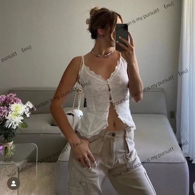 

Кружевной атласный облегающий маленький жилет на подтяжках на пуговицах, женский летний топ