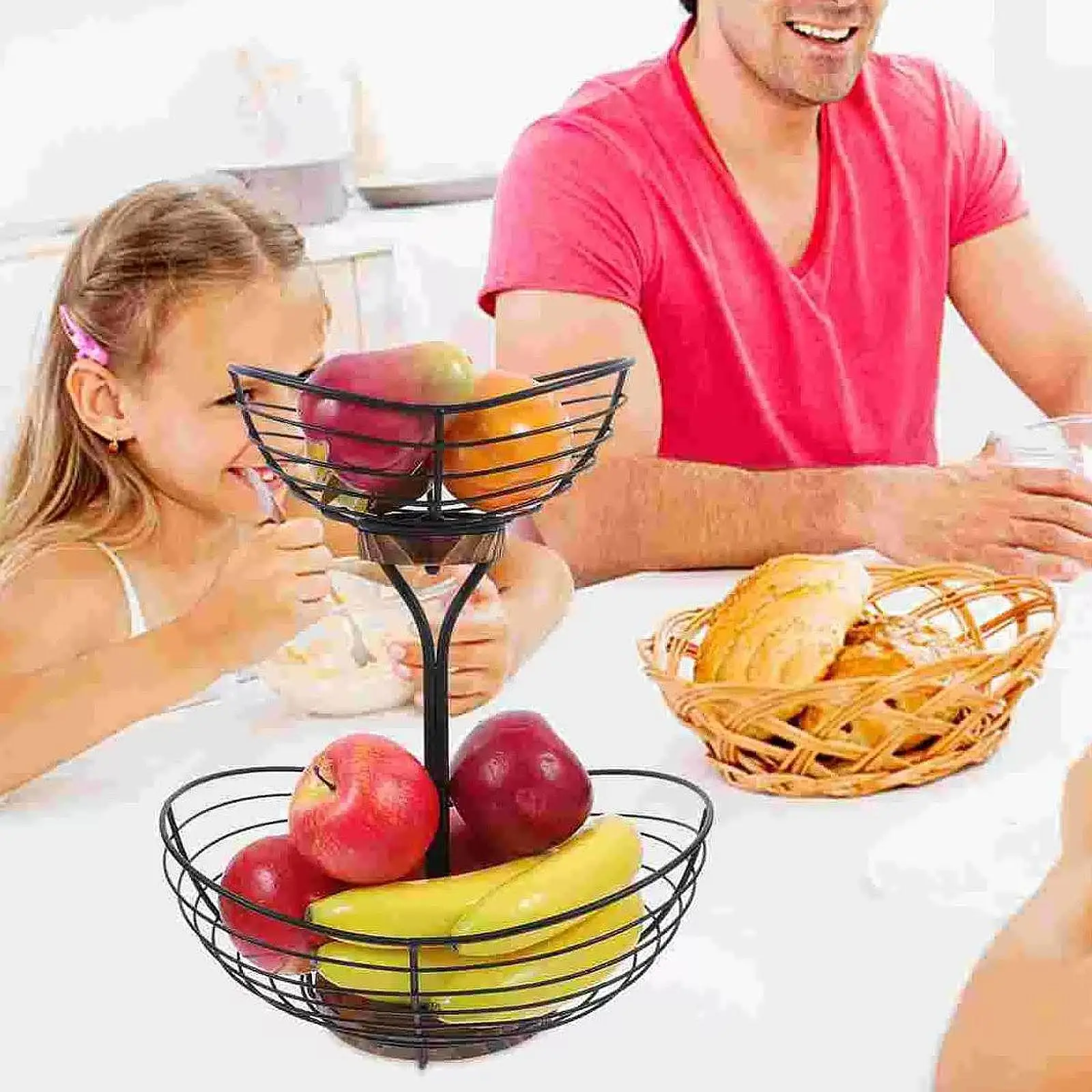 

2 Tier Fruit Basket Large Capacity Space Saver Serving Stand Snack Bowl Countertop Vegetables Storage Rack for Countertop Party