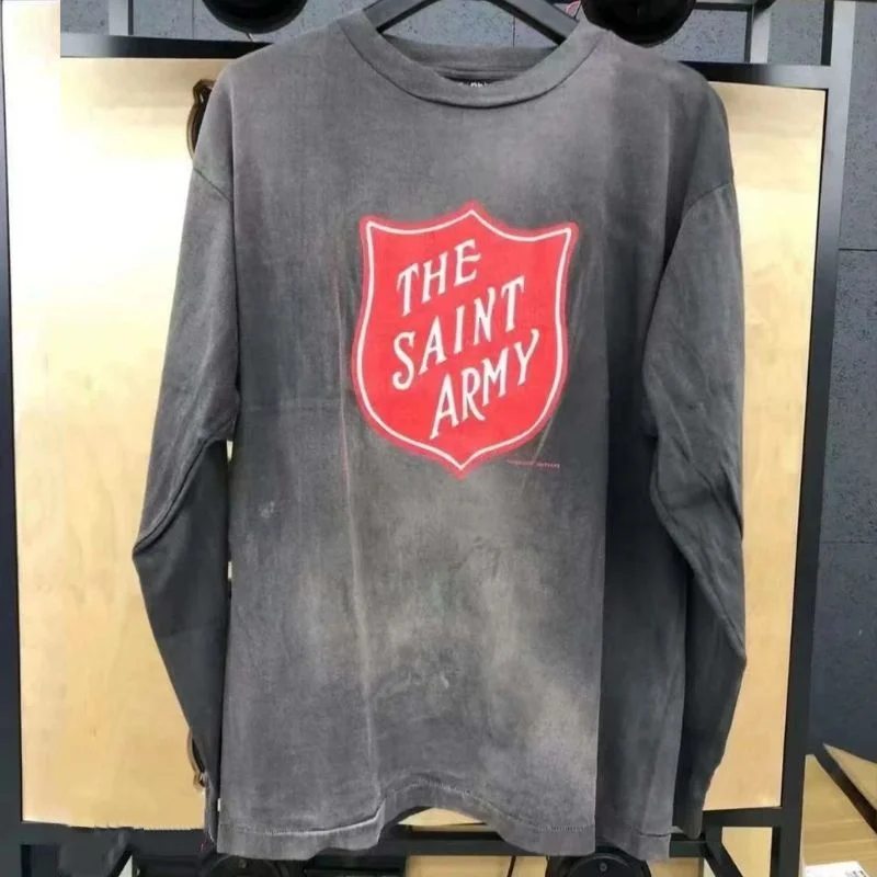 

Red Crack Print Curved Arrow Retro Cotton Saint Sweatshirts Casual Round Neck Long Sleeve Cotton Pullover Men Women Top Tees