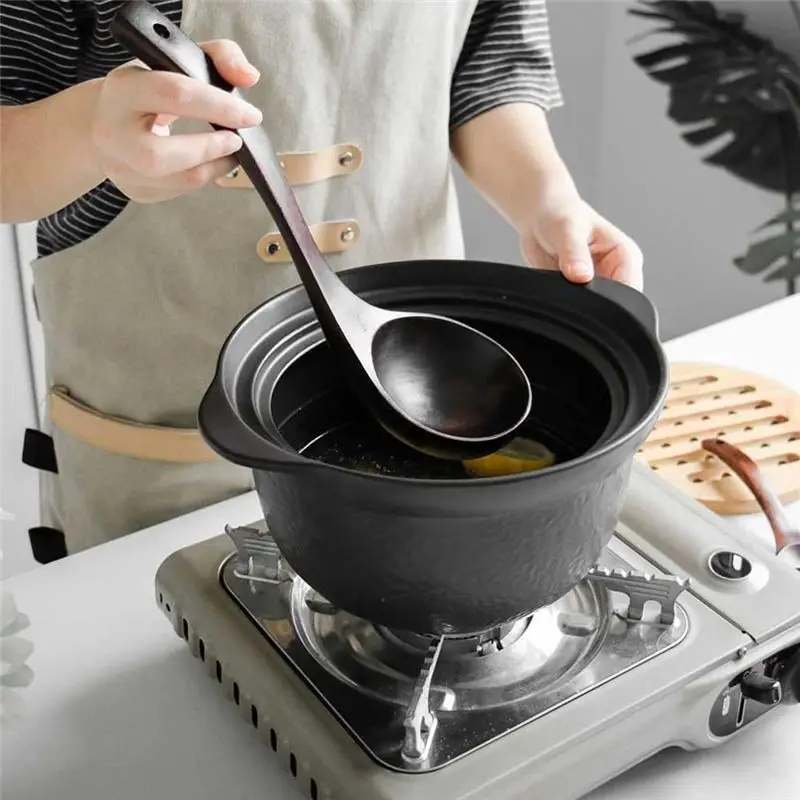 FOR HOME Wooden Ladle Spoon Set Long Handle Soup Ladle for Pot & Bowl Non-Stick Wooden Spoon Set for Cooking Serving Ladles