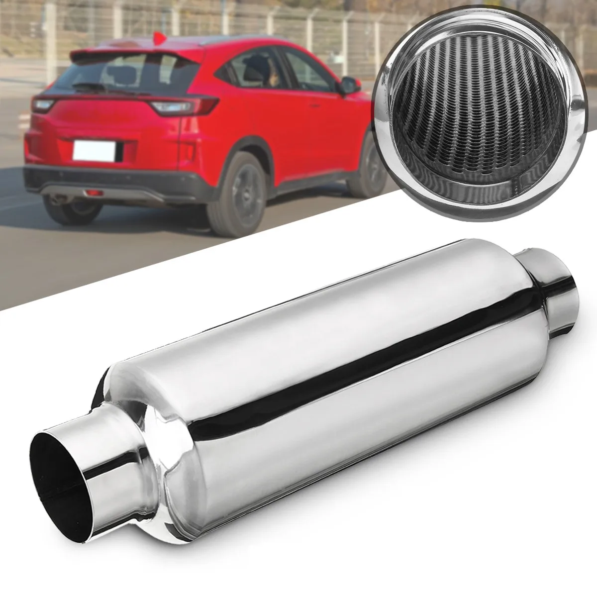 

2"/2.25"/2.5"/3" Stainless Steel Exhaust Muffler Resonator Tail Tube Silencer Car Muffler Pipe Exhaust System Universal