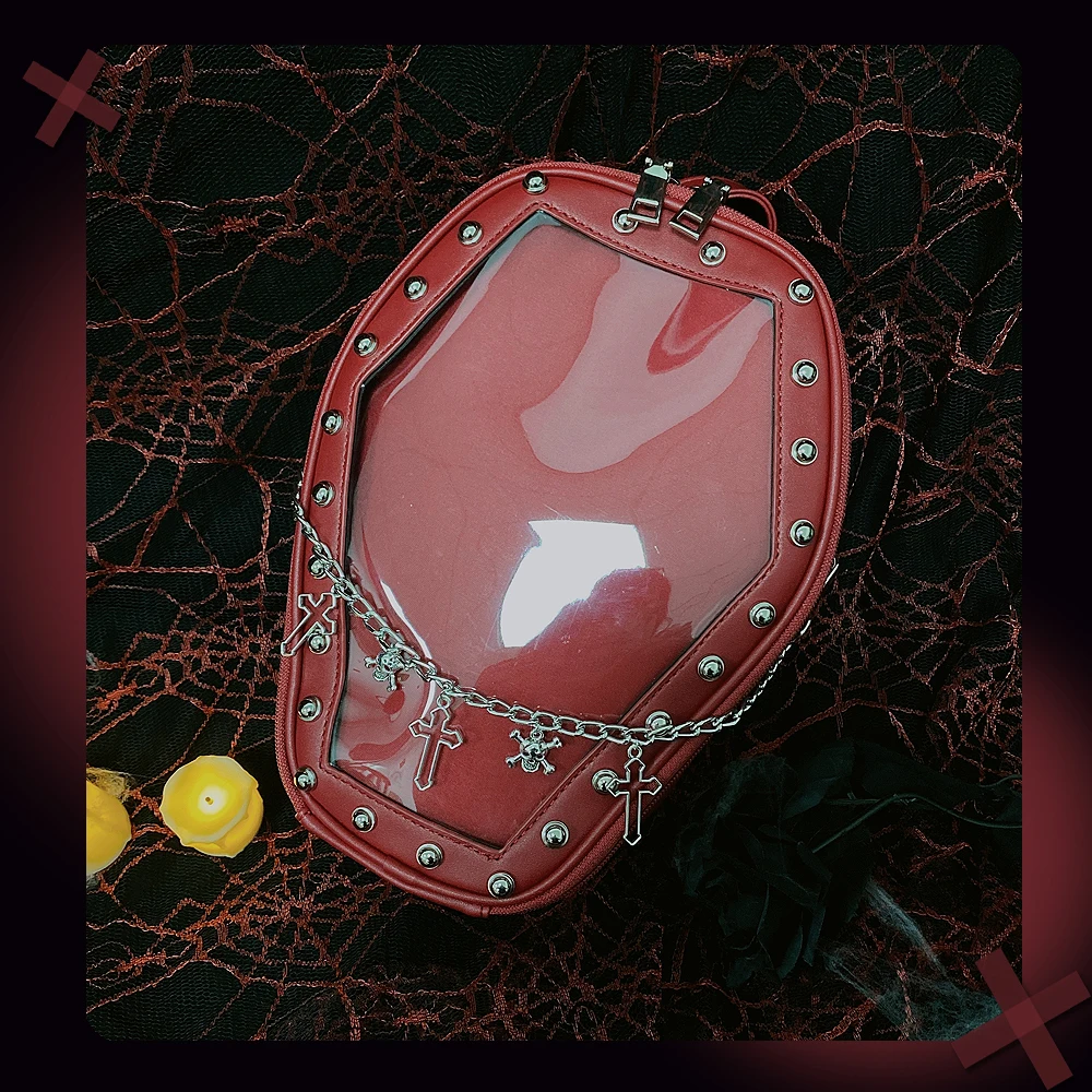 Gothic Punk Sargform Ita Tasche Damen Klare Rucksäcke Dark Lolita Handtasche und Umhängetasche Mädchen Cosplay Designer 2-Einsatz – Detail 20