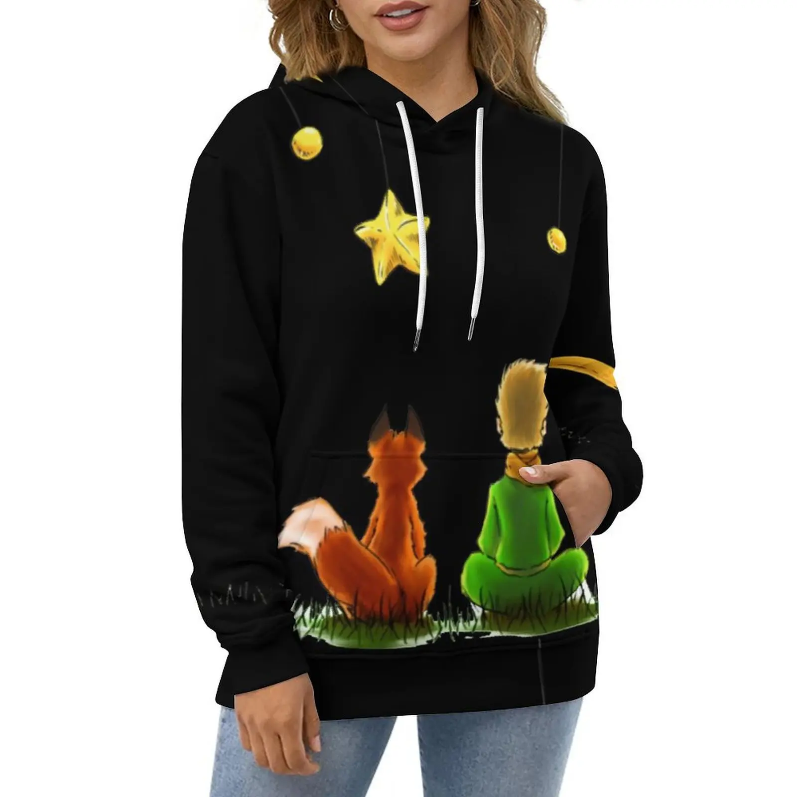 

Little Prince Hoodies Cute Fox And Stars Hip Hop Oversized Pullover Hoodie Couple Long Sleeve Funny Graphic Casual Sweatshirts