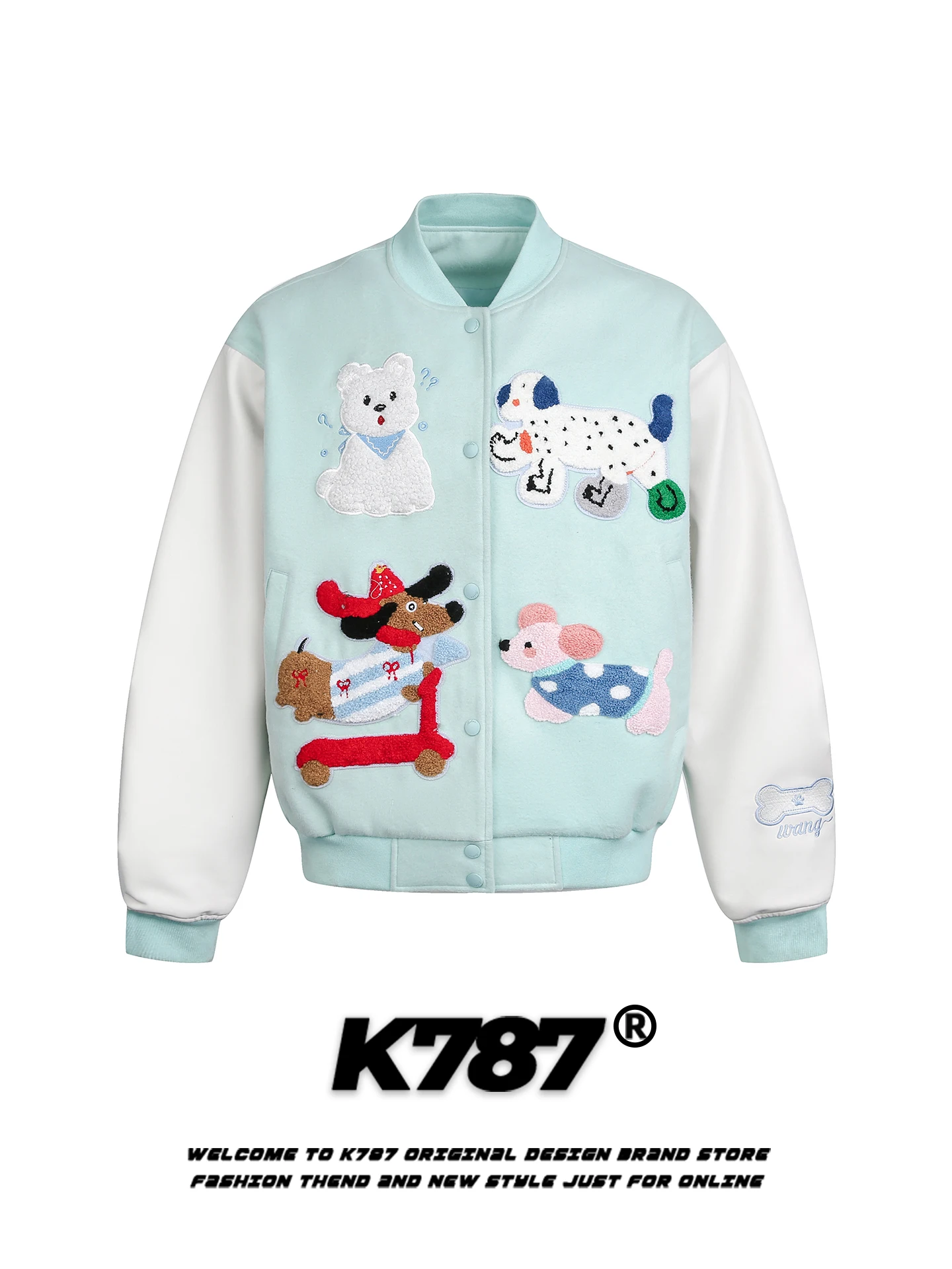

K787 American Casual Cute Dog Towel Embroidery Baseball Jersey Loose Casual Cool Color Blo ort Jaet Coat for Women