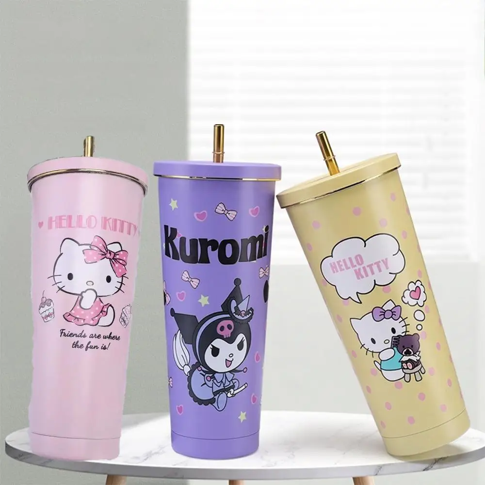 

Sanrio Sippy Cup Kawaii Anime Figure Hello Kitty Car Cup Kuromi Good Looking Cartoon Girl Coffee 750Ml Macaron Cup Office Gift