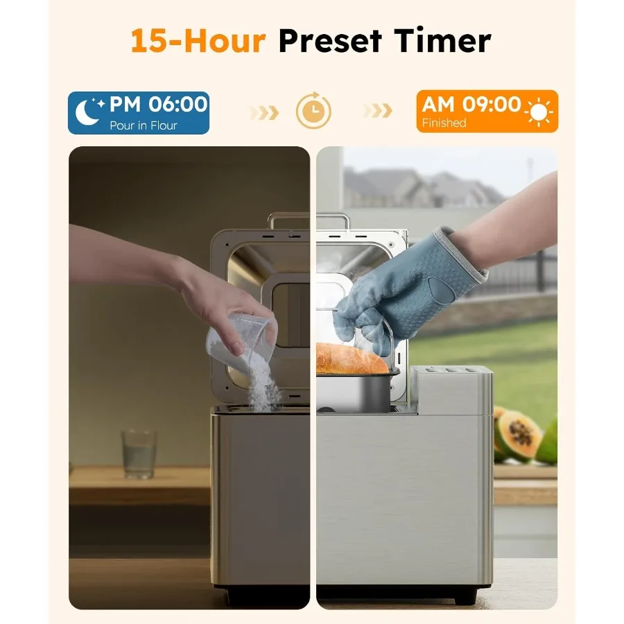 ماكينة صنع الخبز 2LB OSIPOTO 17 في 1 ماكينة الخبز الأوتوماتيكية المصنوعة من الفولاذ المقاوم للصدأ أجهزة تحكم غير لاصقة مناسبة للمبتدئين 15 ساعة Ti