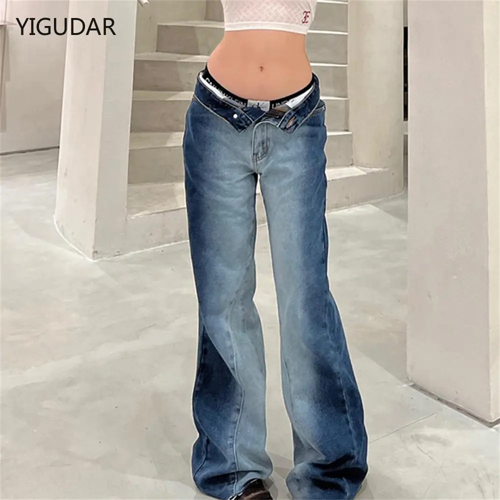 

Vintage Wide Leg Cargo Jeans Women 2022 Autumn High Waist Bagge Pants Woman Y2k Streetwear Loose Denim Trousers Female