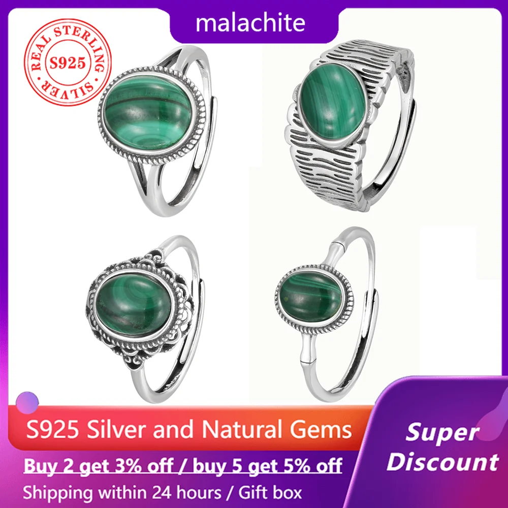 

Minimally designed 925 silver ring for men, set with natural Malachite gemstones, suitable for daily jewelry and birthday gifts