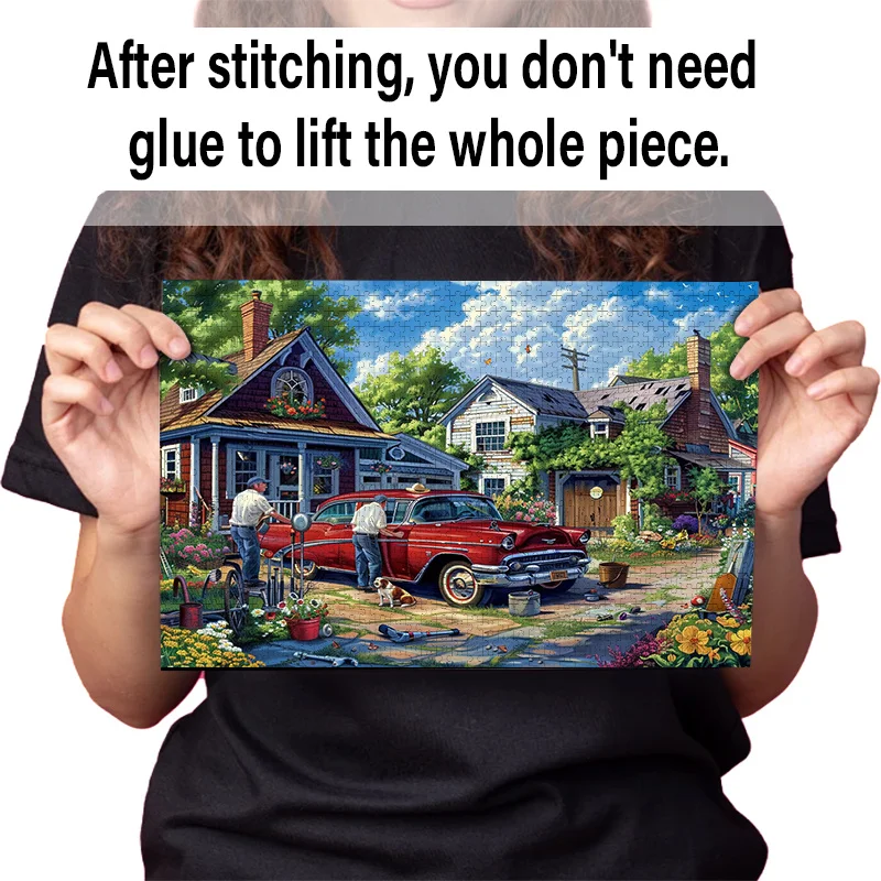 Una scatola da 1000 mini puzzle per adulti con design rosso per auto retrò: resistente ai graffi, ad alta difficoltà, adatto per adulti, famiglia