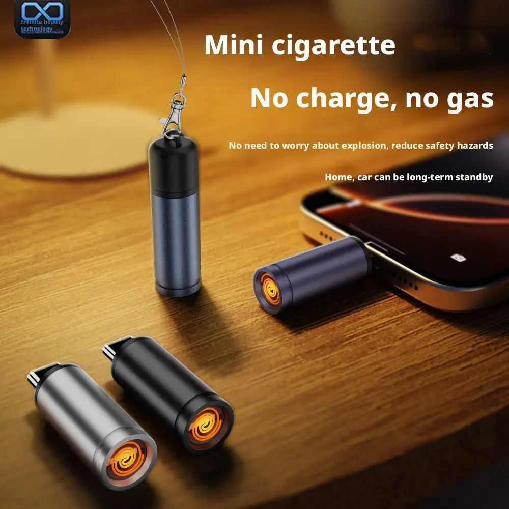 Mini encendedor tipo C, apagado automático para viajes aéreos al aire libre, sin batería, sin llama, adaptador de encendedor de seguridad portátil