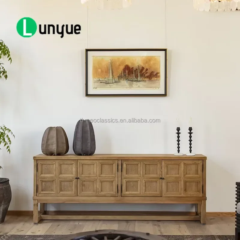Antique Oak Solid Wood Square Side Cabinet Vintage Classic Storage Cupboard with Door Eco-friendly Home Furniture for Living