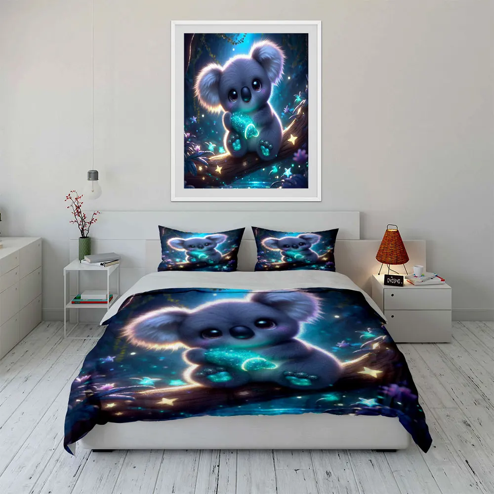 Dreamy Glow Koala on Tree Duvet Cover Set with 3D Printing Design Soft Polyester Bedding Set All-Season Comfort Machine Washable
