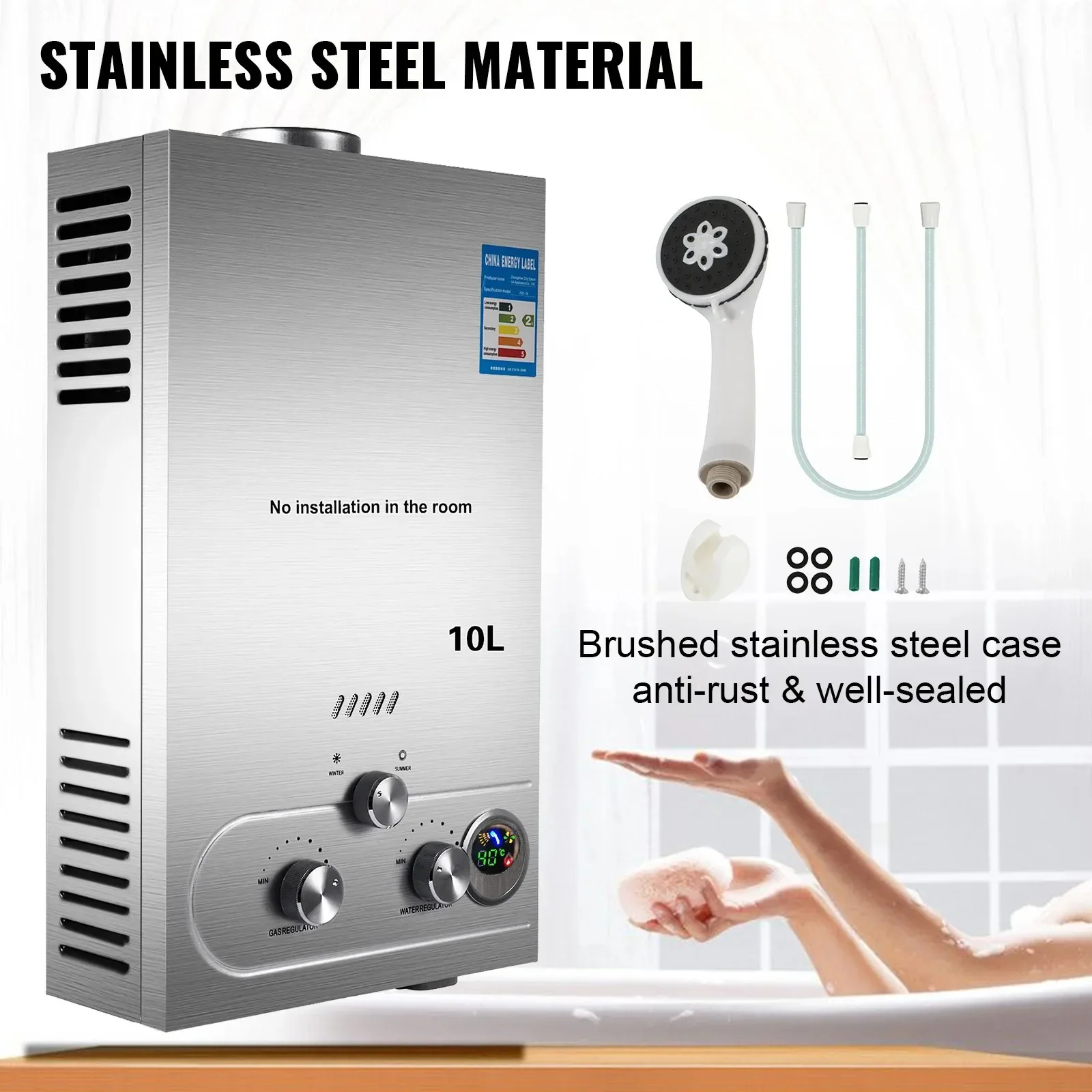 SIHAO Tankless Water Heater 6L/8L/10L/12L/16L/18L LPG Propane Gas, Portable Wall-Mounted Instant Hot Water Heater with Digital Display for Outdoor Bathing