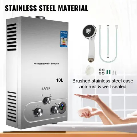 SIHAO Tankless Water Heater 6L/8L/10L/12L/16L/18L LPG Propane Gas, Portable Wall-Mounted Instant Hot Water Heater with Digital Display for Outdoor Bathing