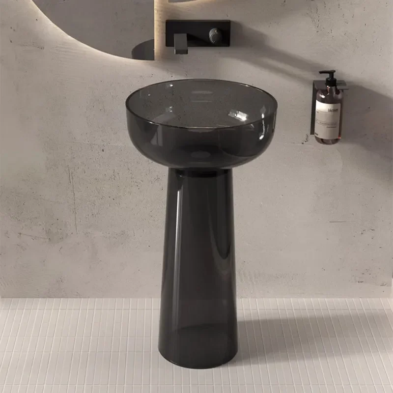 Round Column Basin Resin Artificial Stone Transparent Washbasin Hotel Bathroom Homestay Integrated Pillar Sink
