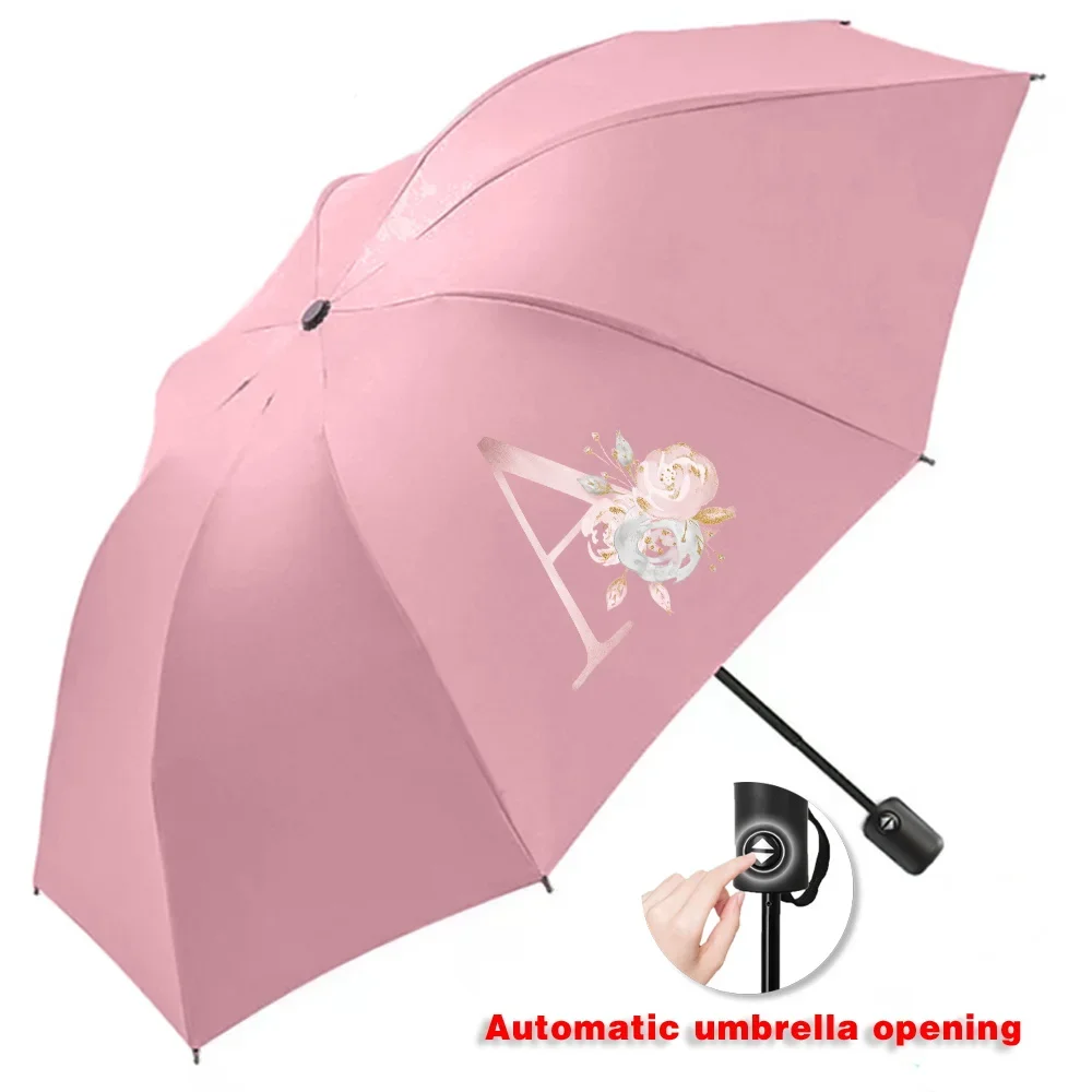 Sunshade Sunscreen Rain Umbrellas UV Automatic Umbrella Cute Print Outdoor Picnics Hiking Tours Travel Essentials Pink flower