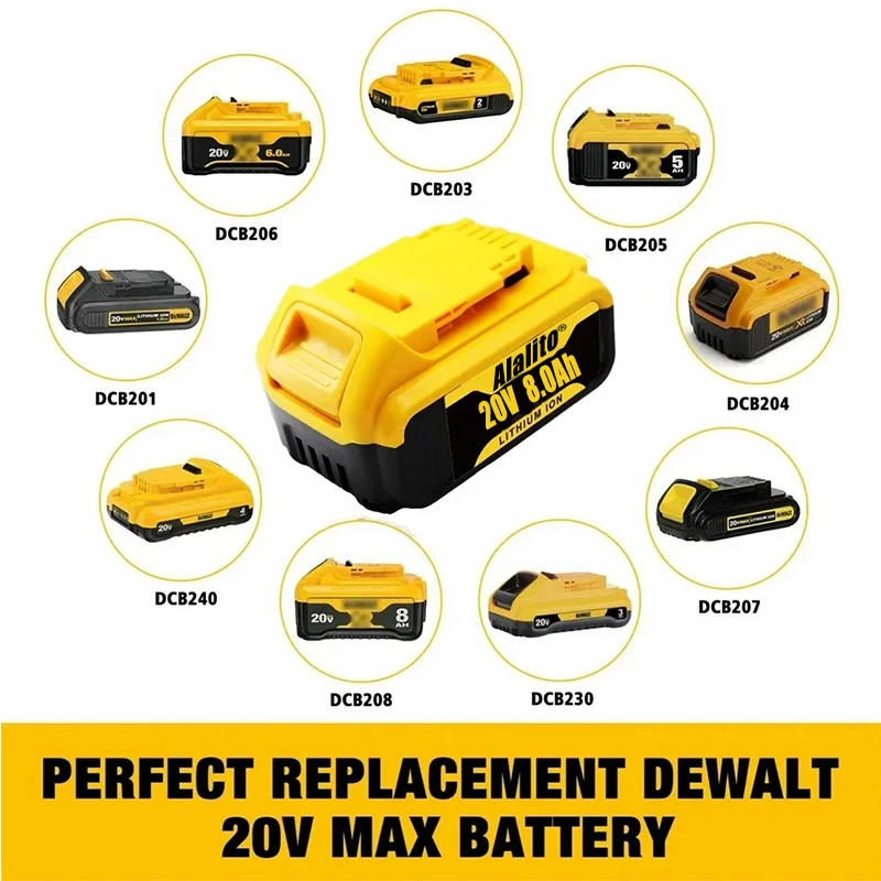 1-3piece 20V 6Ah 8Ah 12.0Ah DCB200 18650 Replacement Li-ion Battery for DeWalt MAX DCB205 DCB201 DCB203 Power Tool Batteries