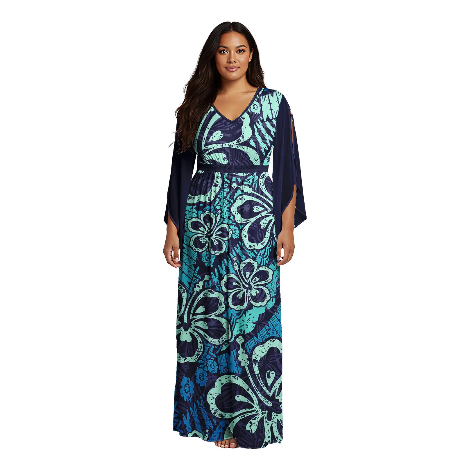 

Boutique Clothing Women Plumeria Fashion Casual Beach Long Hawaiian Dress Island Plus Size Custom Polynesian Tribal Dresses