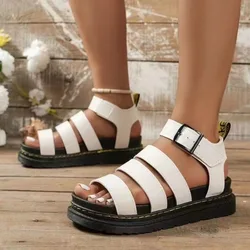 New Summer Classic Leather Sandals Ladies Roman Buckle Open Toe Beach Shoes Thick Bottom Leather Fish Mouth Trifle Sandals