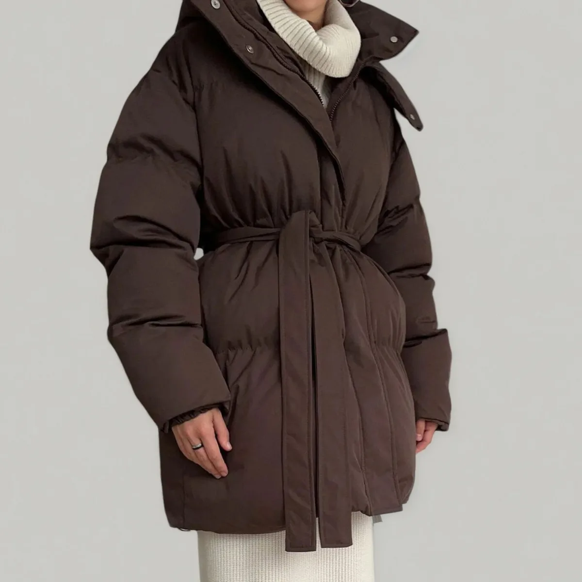 CiCi المرأة تعادل الخصر معطف منتفخ شتاء دافئ البوليستر مقنعين سترة لخريف ملابس خارجية موضة سترة غير رسمية الشارع الشهير #4