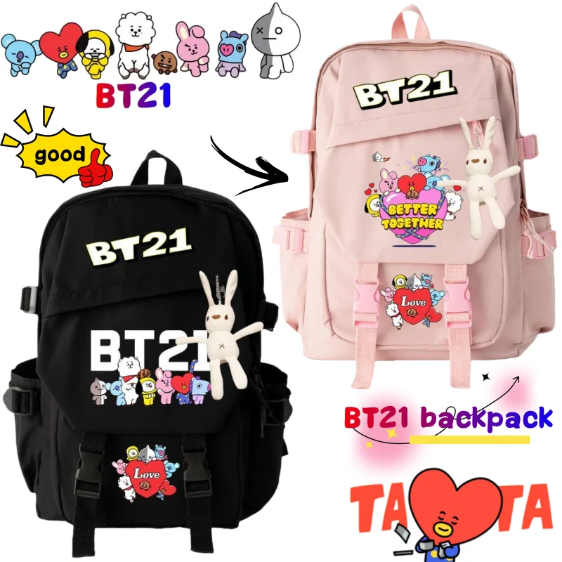 

BT21 Koya RJ Shooky Tata Cooky chimmy Backpack High-Value Cartoon Print Student Large Capacity Portable Ergonomic School Bag