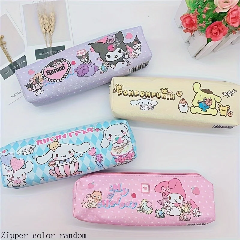 

Cartoon Sweet Sanrio Pom Pom Purin Pencil Bag Girl's Kawaii Wallet Kuromi Melody Pen Case Storage Bag Student Supplies