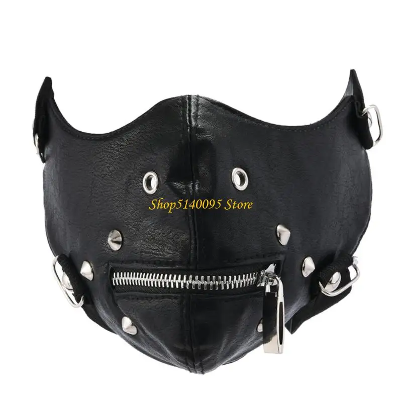 DXAE Leather Spikes Mask Gothic Punk Rivet Biker Motorcycle Mask Sport Masks for Halloween Cosplay Party Adjustable