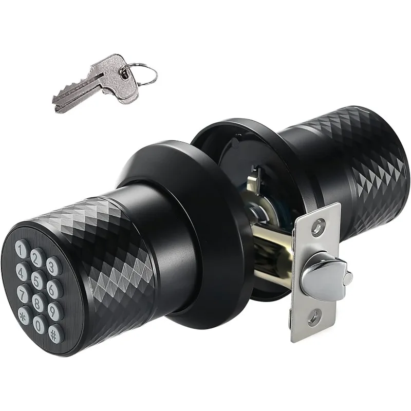 Keypad Door Knob , Keyless Entry Door  with Anti-Slip Handle, Auto   Waterproof Electronic Black Door Knob, Safe and