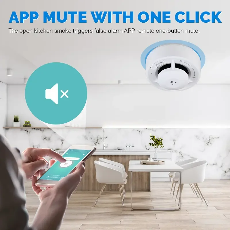 Tuya Wifi Smart Smoke Detector Photoelectric Sensor Fire Alarm 85dB with AA Batteries Compatible with Tuya App for Home Security