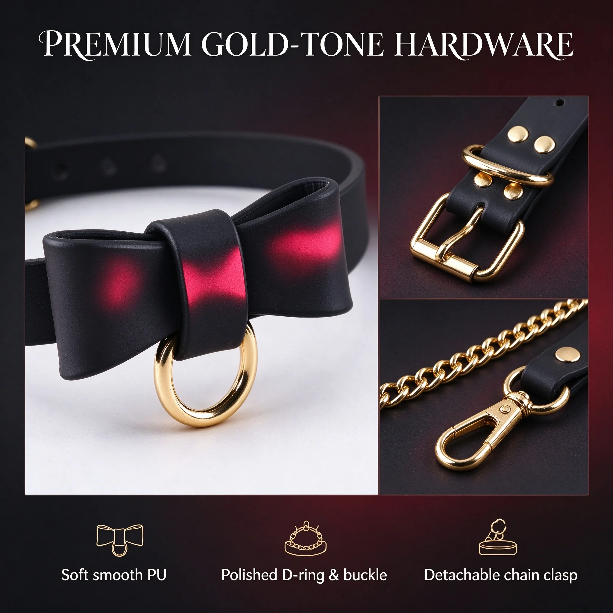 Thermal Color Changing Choker Set Bow Snake Bat Wing PU Leather Gothic Necklace Gold Chain Adjustable Buckle Cosplay Gift 4