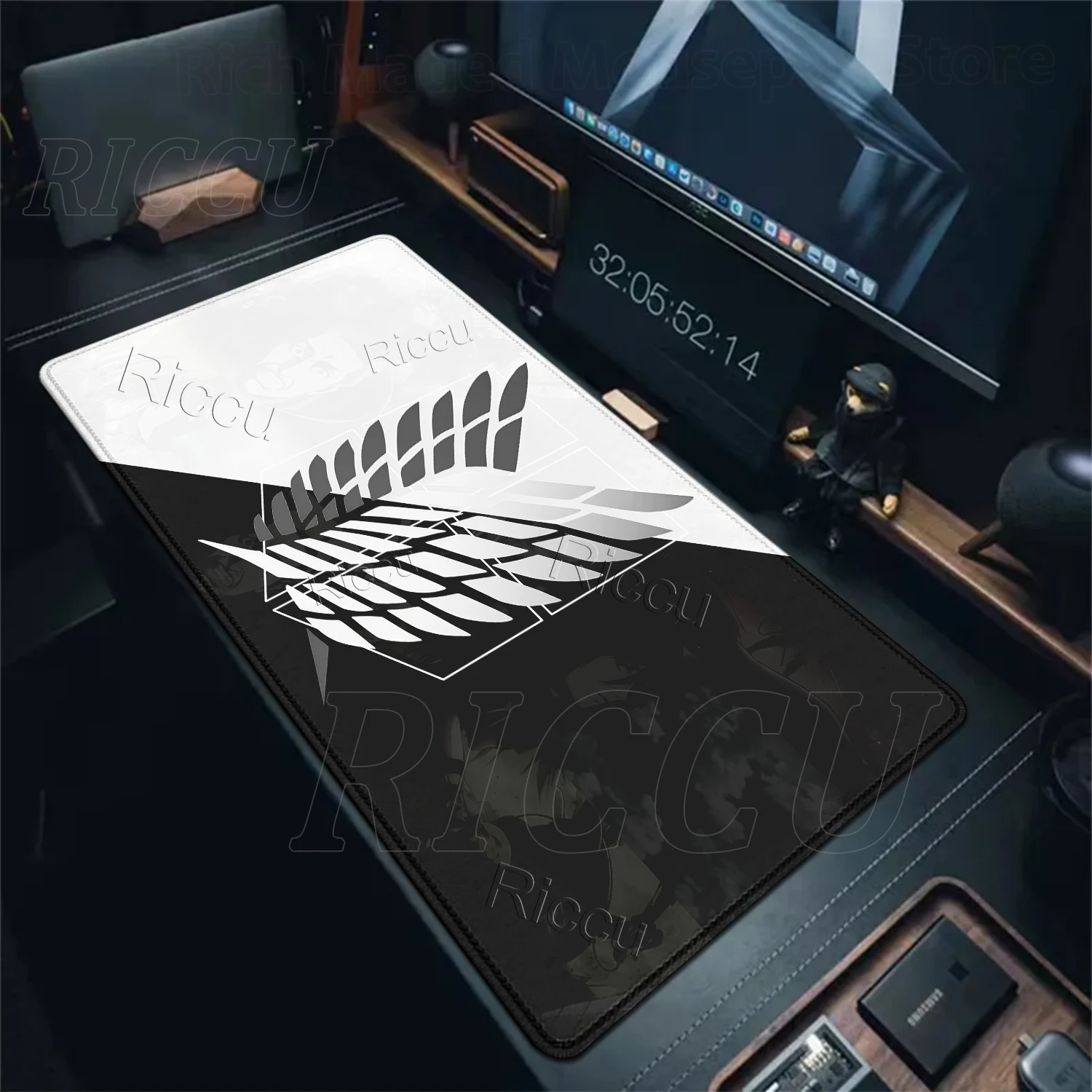 Podkładka na biurko Anime Attack on Titan XXL Duża Czarno-Biała Podkładka pod Mysz dla Graczy Komputerowa Podkładka pod Mysz do Laptopa Klawiatura Mata Pod Mysz Dywanik — zdjęcie produktu 3