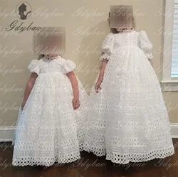 Flower Girl Dress Half Sleeve Lace For Wedding Puffy Balloon Sleeve Pricness Pageant Birthday High Neck Girl Dresses Customize