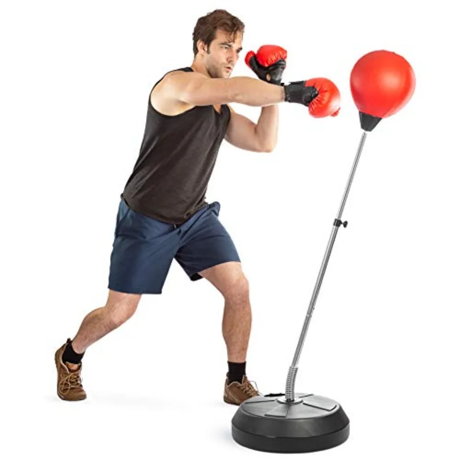 TechTools Punching Bag with Stand for Teens Adults - Height Adjustable Speed Bag in Black/Gray Durable Vinyl with Foam Padding