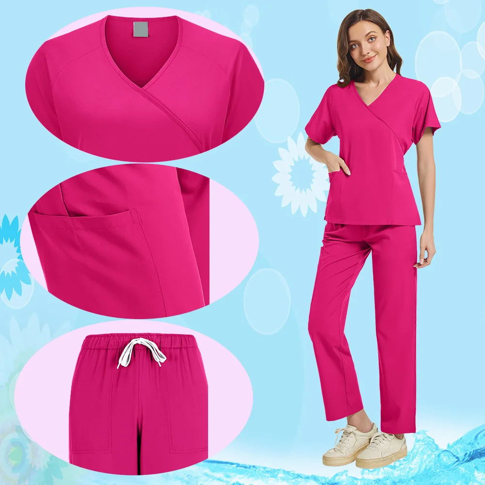 

Multicolor Scrubs Uniform Short Sleeve Tops+Pants Nursing Women Pet Shop Doctor Medical Surgery Workwear Set