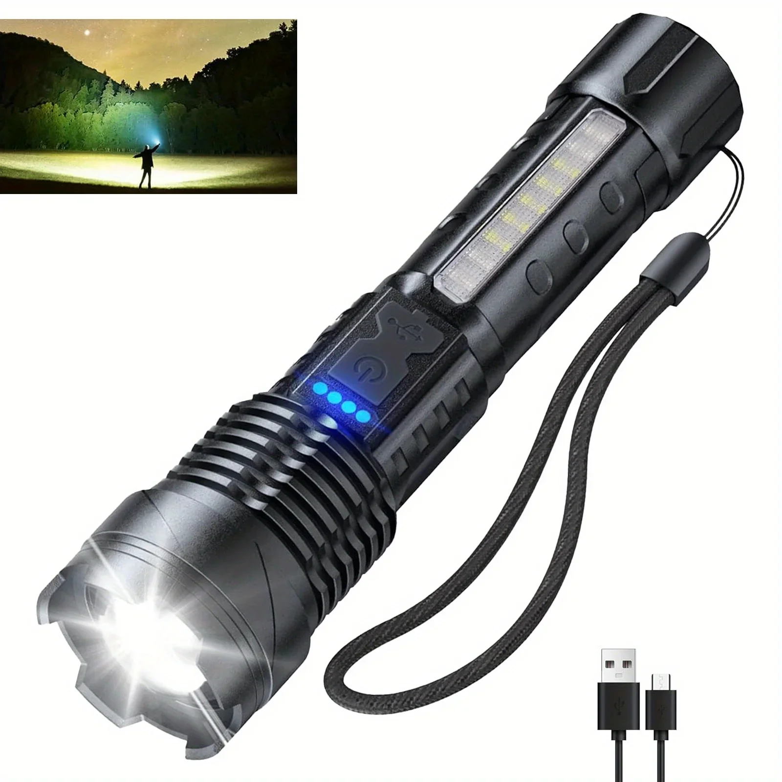 

Super Powerful Rechargeable LED Flashlight Floodlight - Portable,USB Driven for Outdoor Camping, Fishing, Hiking and Emergencies