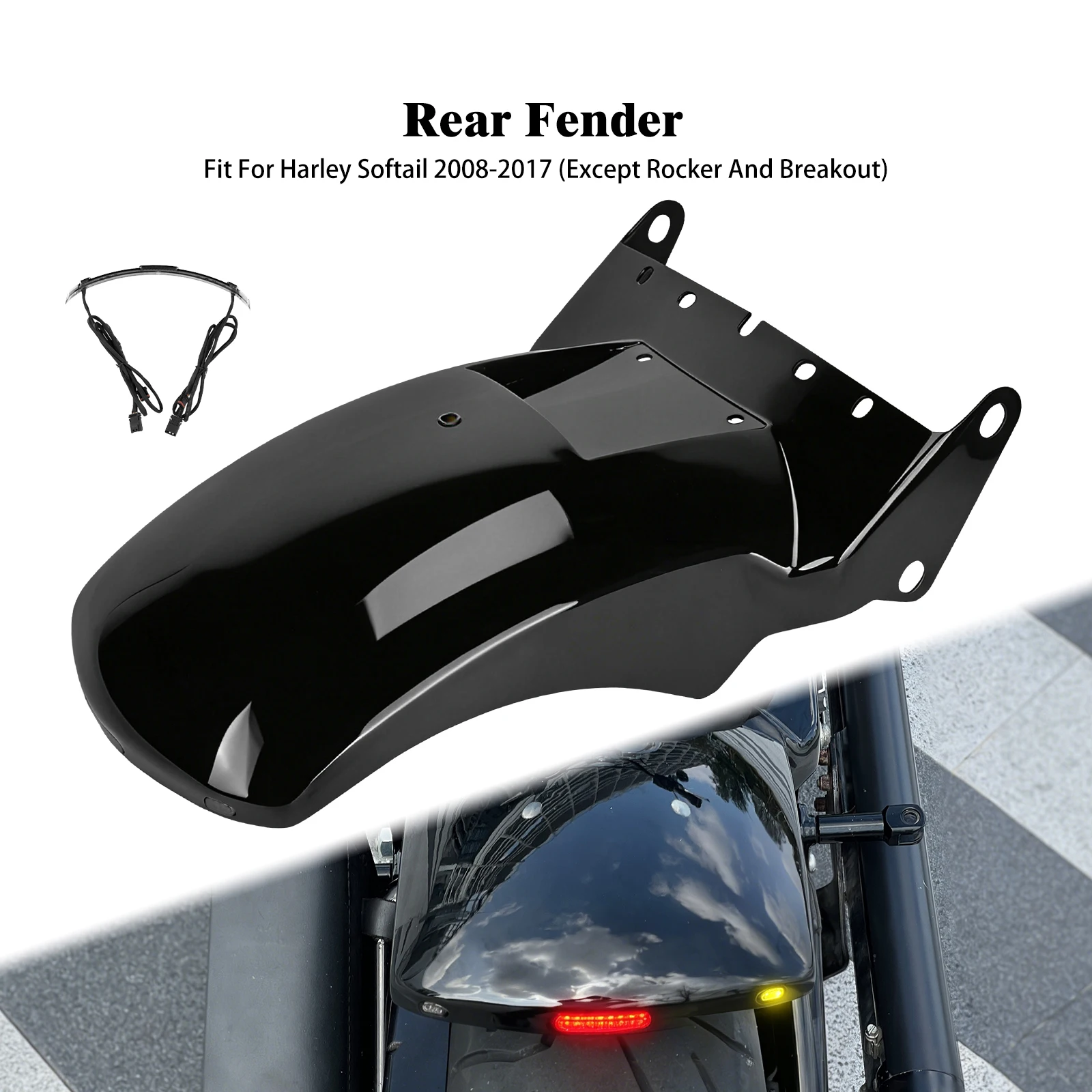 

Motorcycle Rear Fender Short Mudguard Splash Guard Cover For Harley Softail Fat Boy Low Rider Street Bob Deluxe Heritage 2008-17