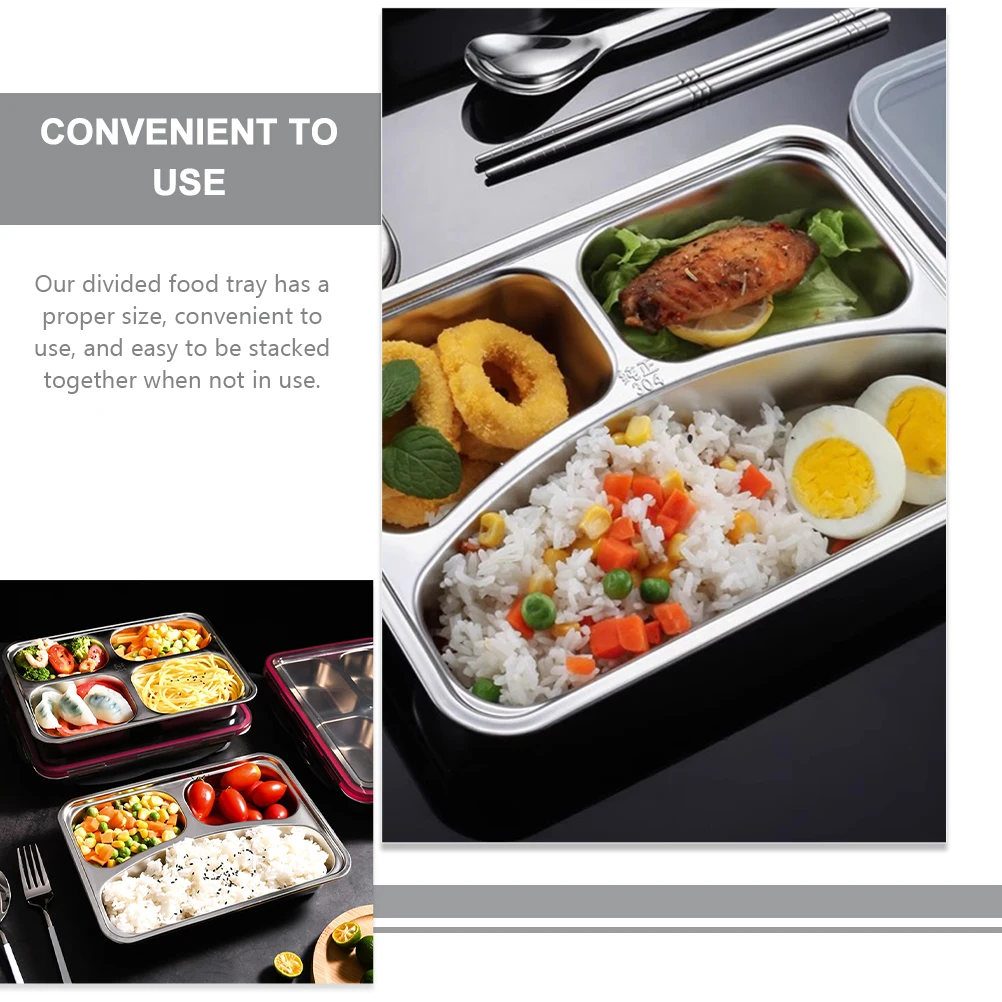 

304 Stainless Plates Divided Tray Lid for Kids Students Adults Metal Food Compartment Plates Container Picnic Home Use