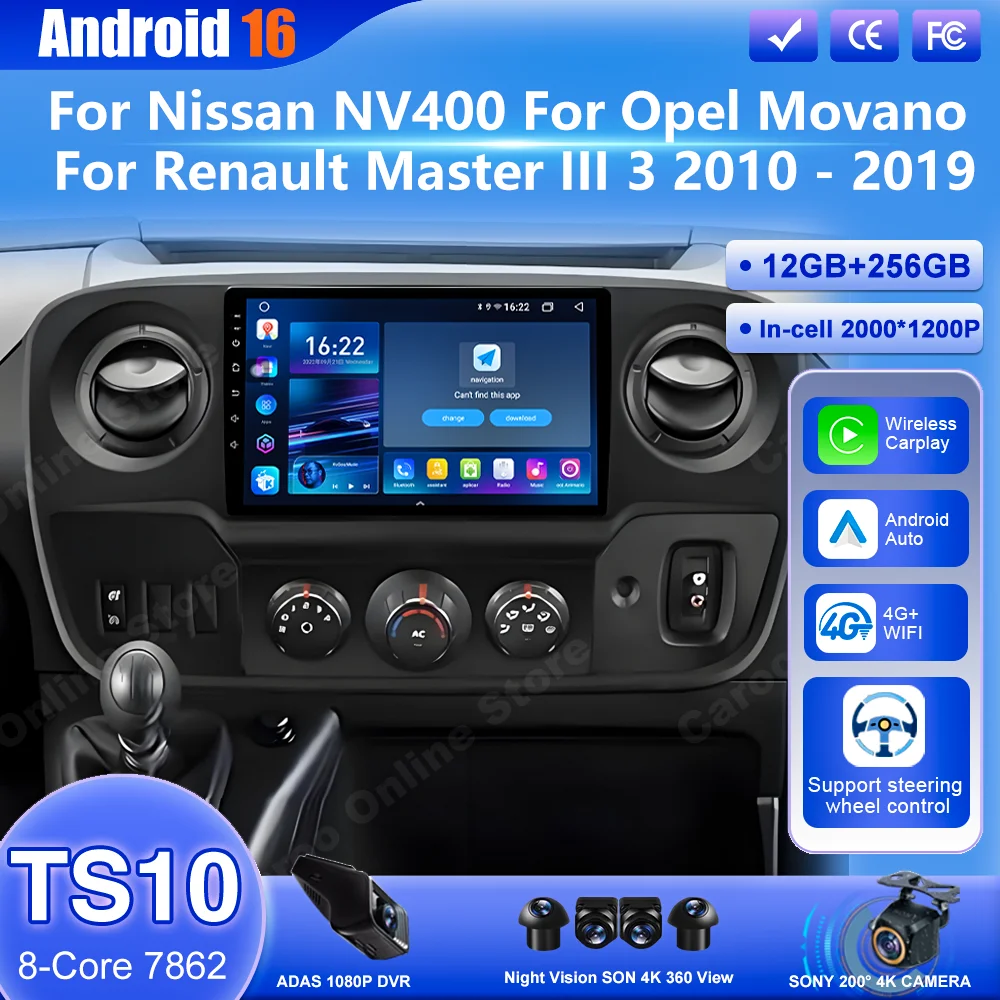 Car Radio Android 16 For Nissan NV400 For Opel Movano For Renault Master III 3 2010 - 2019 Auto Multimedia Player Stereo 4G+Wifi