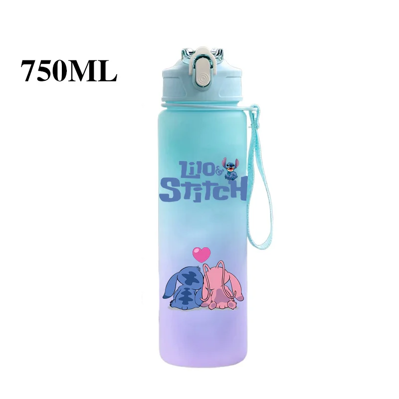 Disney Lilo & Stitch 750ml Water Bottle Straw Flask Rainbow Color Motivational Sports Water Bottle with Time Marker water Cup