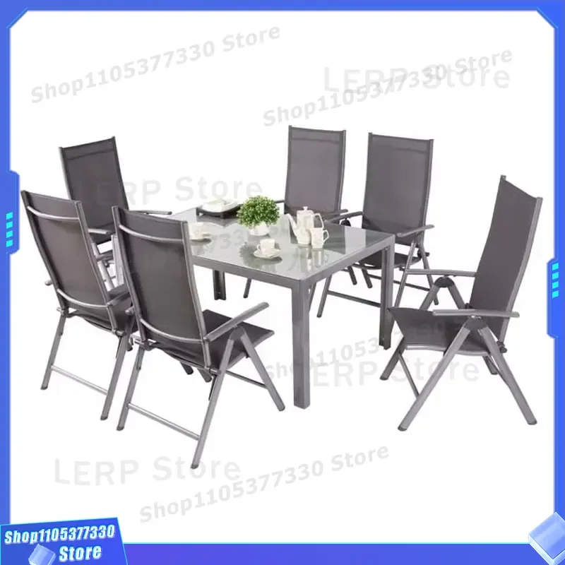 Custom Size Outdoor Dining Table Tempered Glass Top Patio Furniture Set for Garden Backyard Modern Rectangular Design Durable