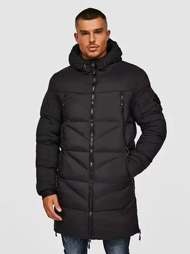 

Длинное хлопковое пальто на подкладке Thiened Fce для мужчин, теплая слиповая осенне-зимняя верхняя одежда, повседневное модное городское пальто с капюшоном