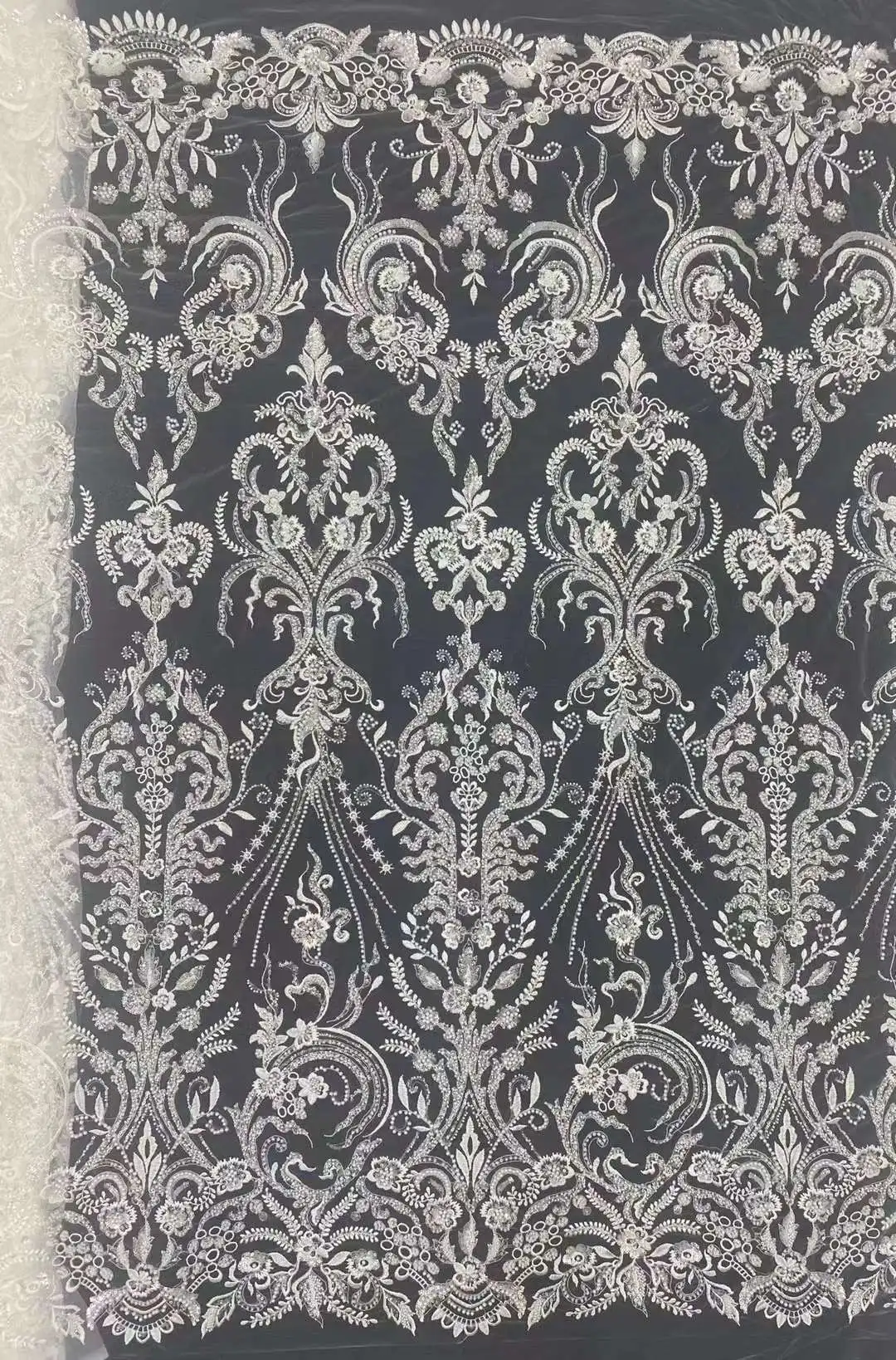 

White Wedding Design Fabric With Pearls Beads Embroidery French mesh African Nigeria lace For Evening dresses Party Weddings