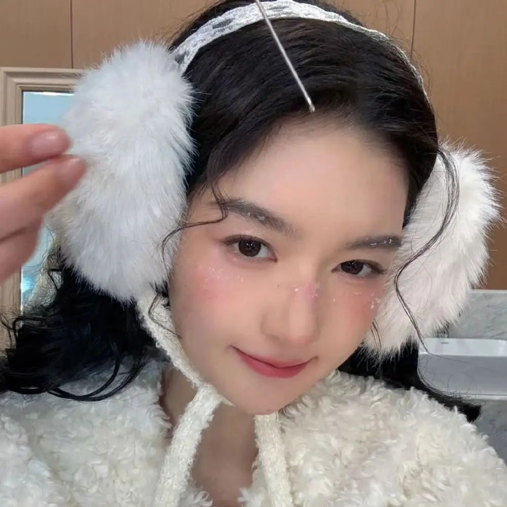 

Comfortable Ear Cap Lace Plush Earmuffs JK Headwear Thicken Winter Earmuffs Earflap Cold Proof Ear Mask Student