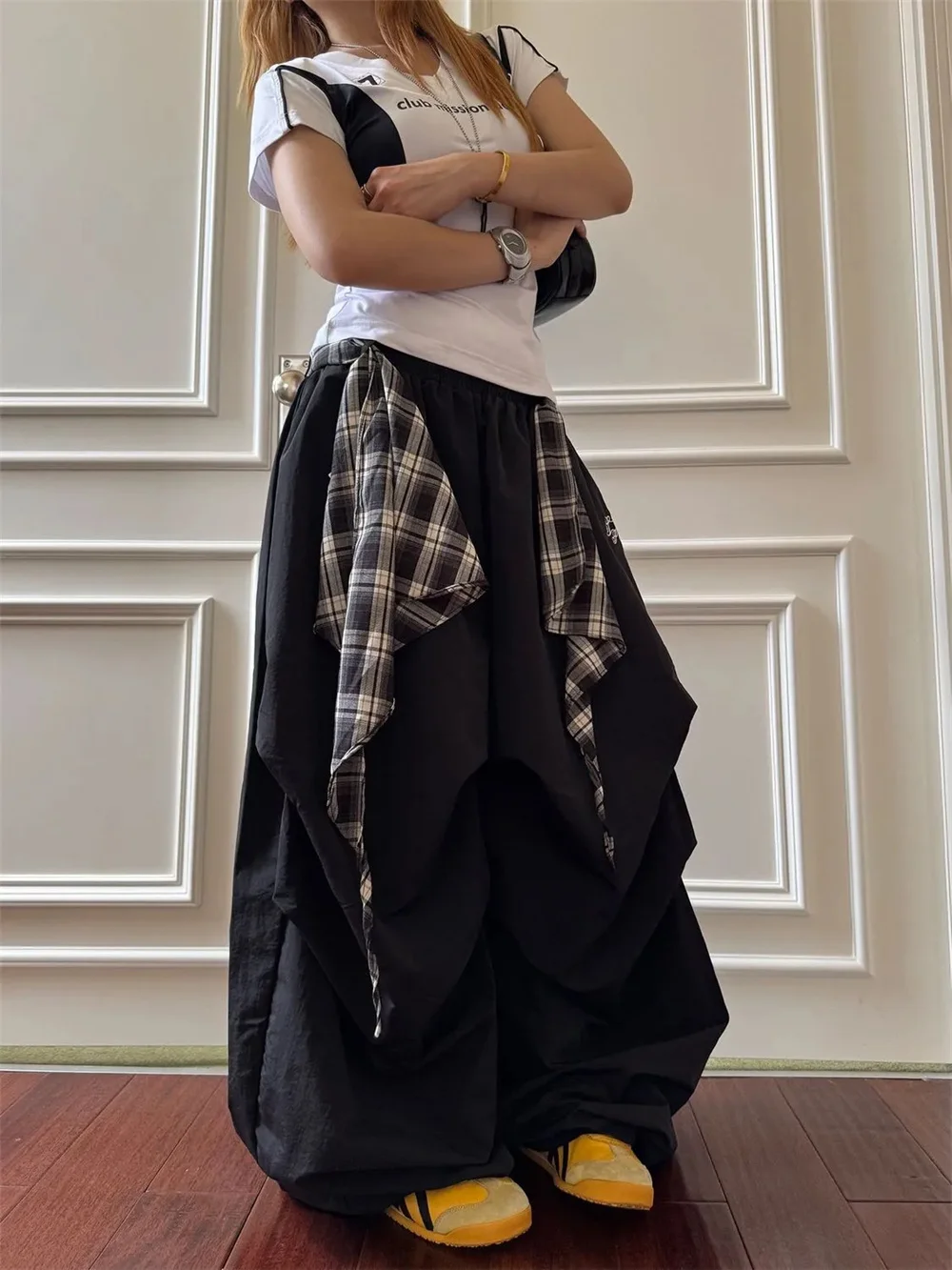 

Hip Hop Pants Women Baggy Oversized Dance Trousers High Wiast Plaid Patchwork Korean Kpop Y2k Harajuku Vintage Loose Emo Clothes