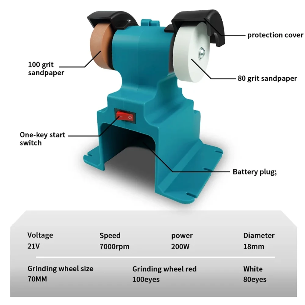 200W Cordless Electric Bench Grinder For Makita 18V Battery Pin ﻿Double Grinder Polishing Grinding Stone Knife