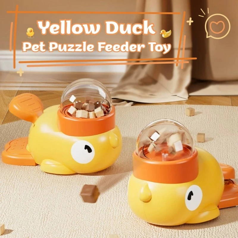 ZONGYAN Pet Toy Yellow Duck Treat Dispenser Interactive Kitten Wand Freeze Dried Snack Launcher Self Play Indoor Stress Relief