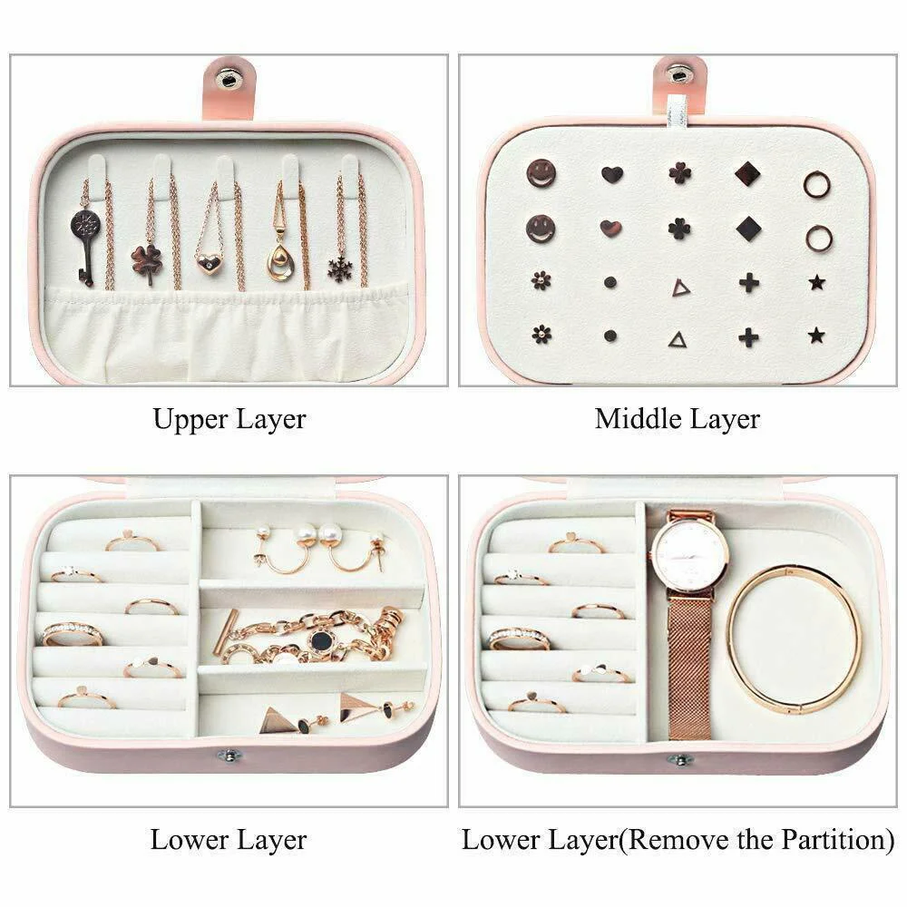 1 stks dubbellaags opbergdoos dames reizen lederen sieraden kist klassieke mode roze opbergdoos vlinder brief serie