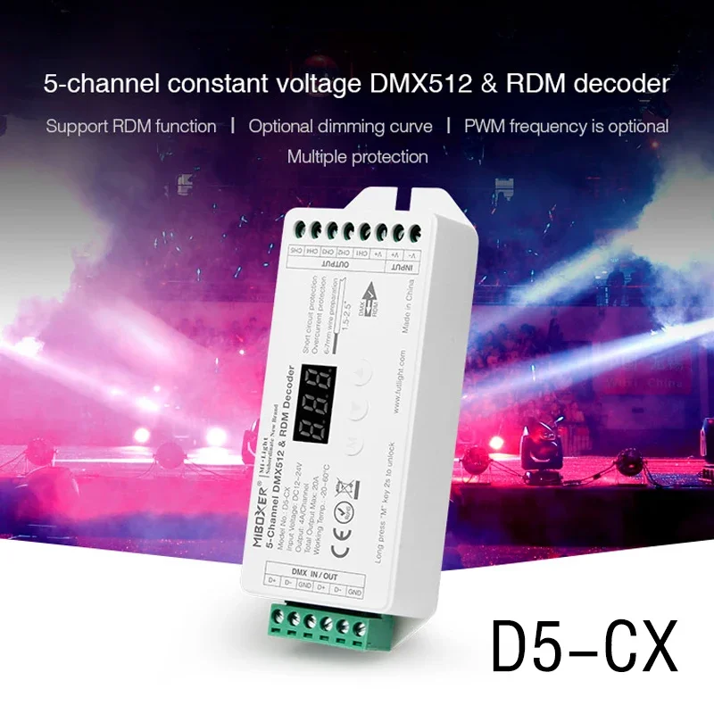 Milight Miboxer D3-CX series constant voltage DMX512 docoder with RDM, 500/2000 Hz pwm output, short-circuit & overload protect